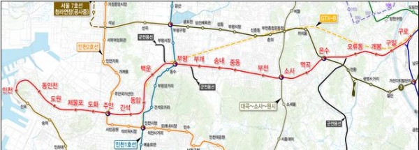 인천 지하철 노선도. 이 가운데 경인전철 인천~부개 구간 지하화 방안이 마련된다.