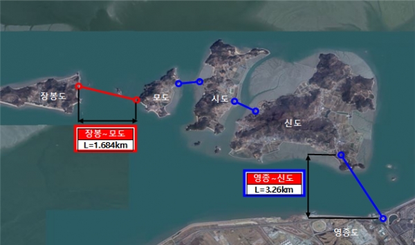 영종도와 신도 시도 모도 장봉도 연결 교량 위치도.